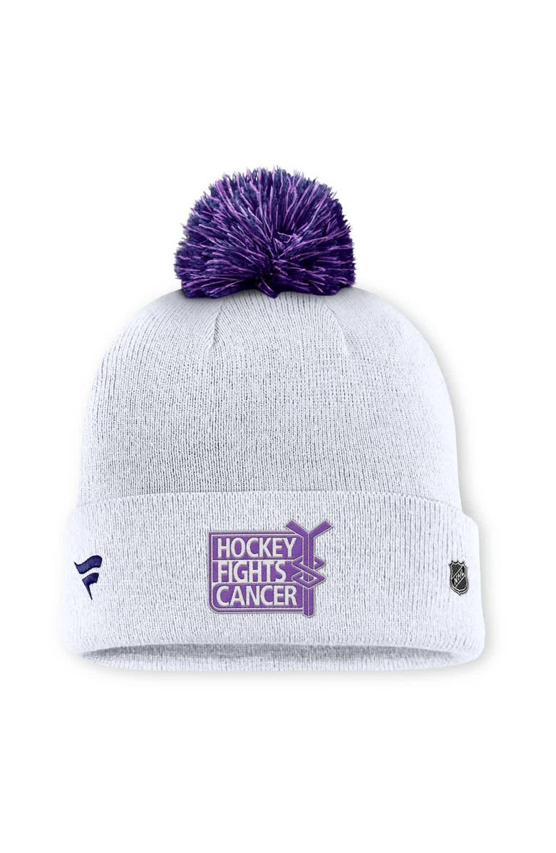 FANATICS Men's Fanatics  White New York Rangers Authentic Pro Hockey Fights Cancer Cuffed Knit Hat with Pom, Alternate, color, White