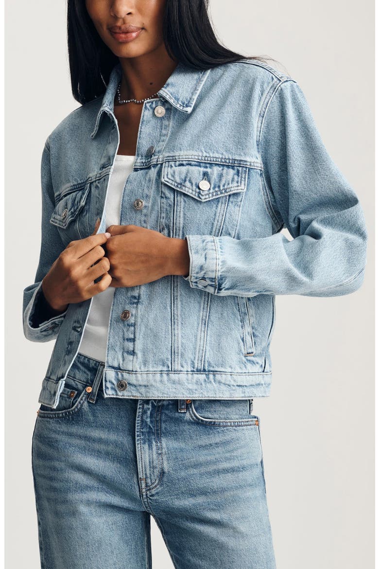 Rubie Denim Trucker Jacket, Main, color, BLEACHED ICON