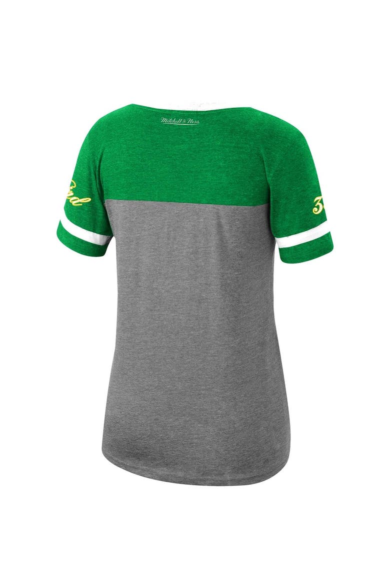 Women's Mitchell & Ness Larry Bird Heathered Charcoal Boston Celtics Team Captain V-Neck T-Shirt, Alternate, color, Heather Charcoal