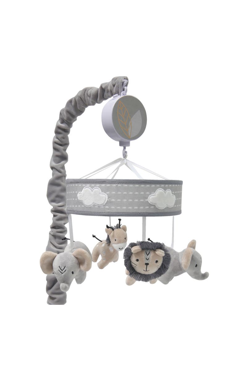 Lambs & Ivy Jungle Safari Elephant/Lion/Giraffe Musical Baby Crib Mobile Toy, Main, color, Gray