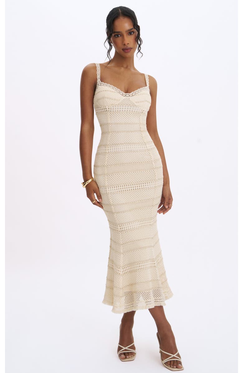 Miss Circle Xiomara Stripe Crochet Knit Mermaid Midi Dress, Main, color, Beige & Gold