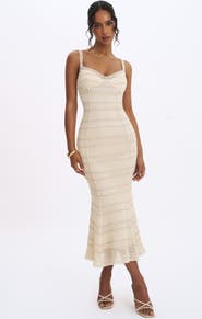 Miss Circle Xiomara Stripe Crochet Knit Mermaid Midi Dress