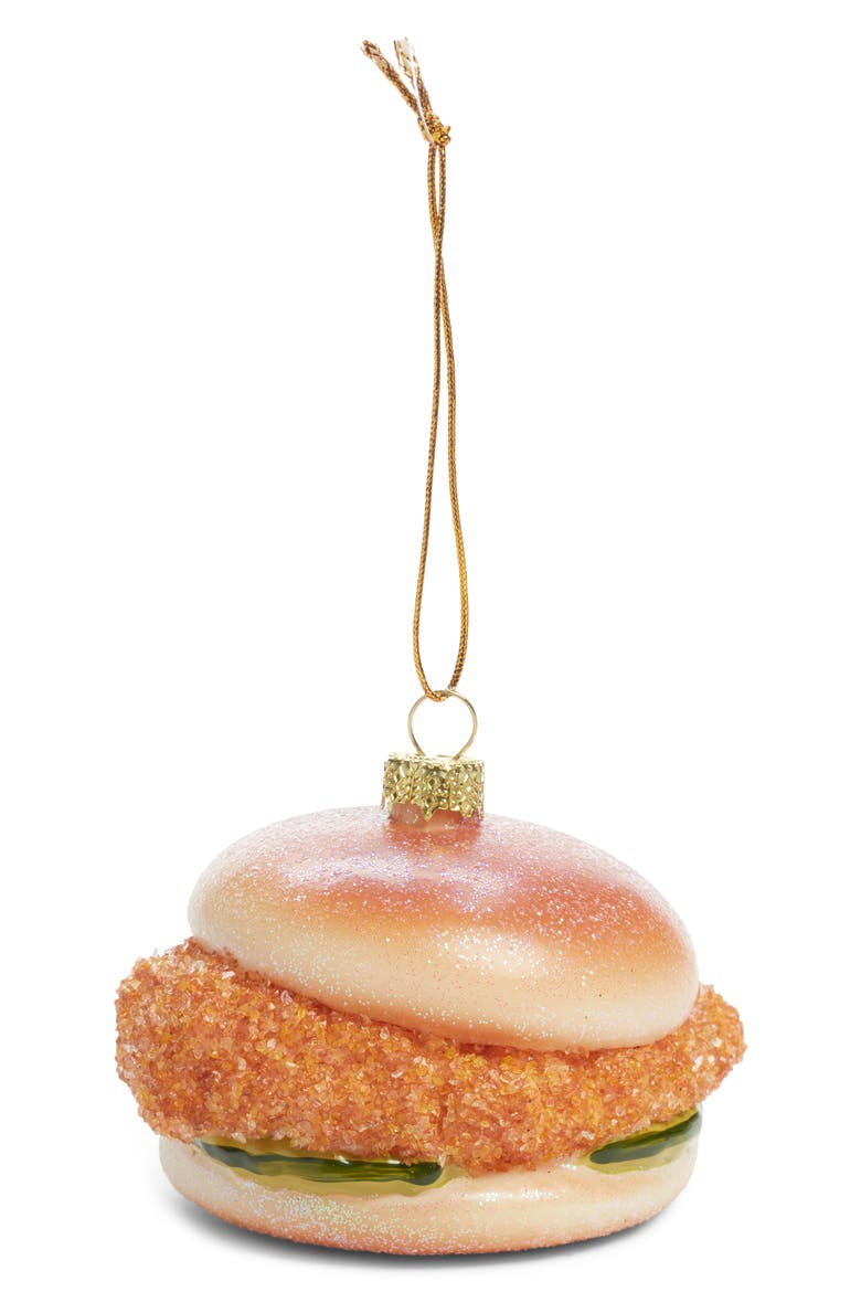 Southern Style Chicken Sandwich Glass Ornament, Main, color, BROWN MULTI
