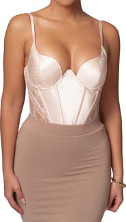 JLUXLABEL Incomparable Lace Inset Satin Bodysuit