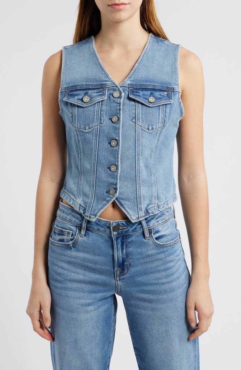 HIDDEN JEANS Fitted Denim Vest, Main, color, Med Wash