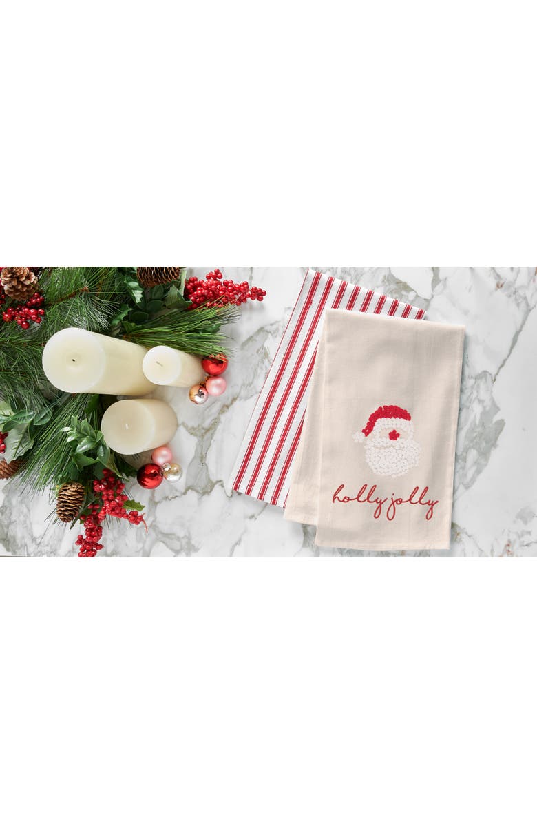 C&F Home Holly Jolly Santa Flour Sack Embroidered Cotton Kitchen Towel, Alternate, color, White