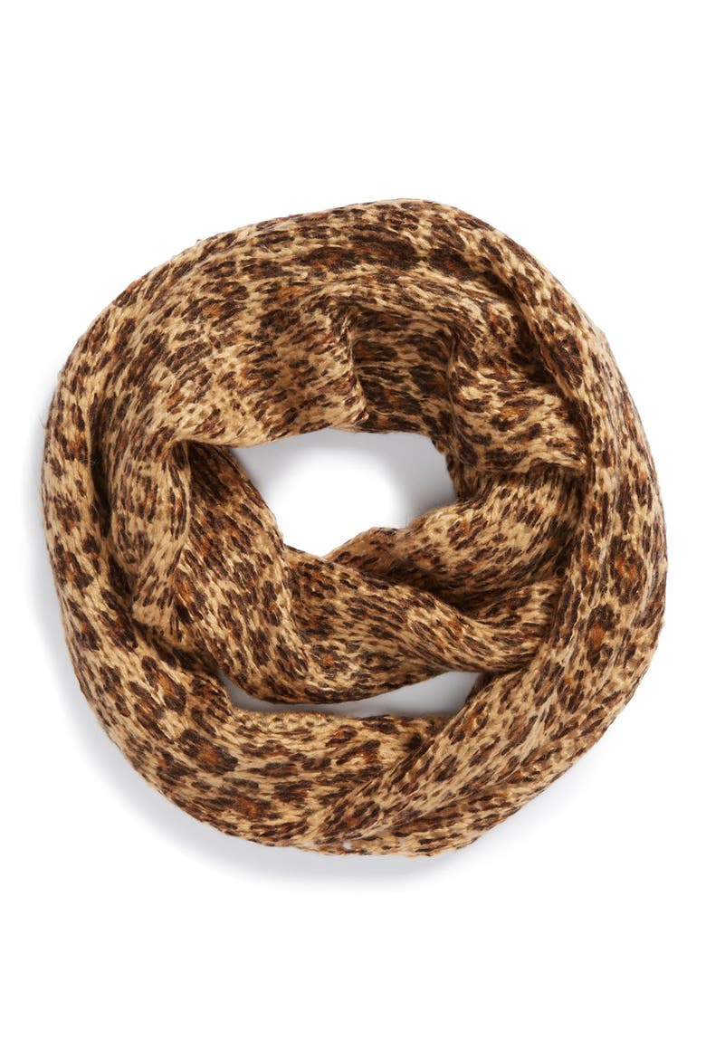 Leopard Knit Infinity Scarf, Main, color, BROWN