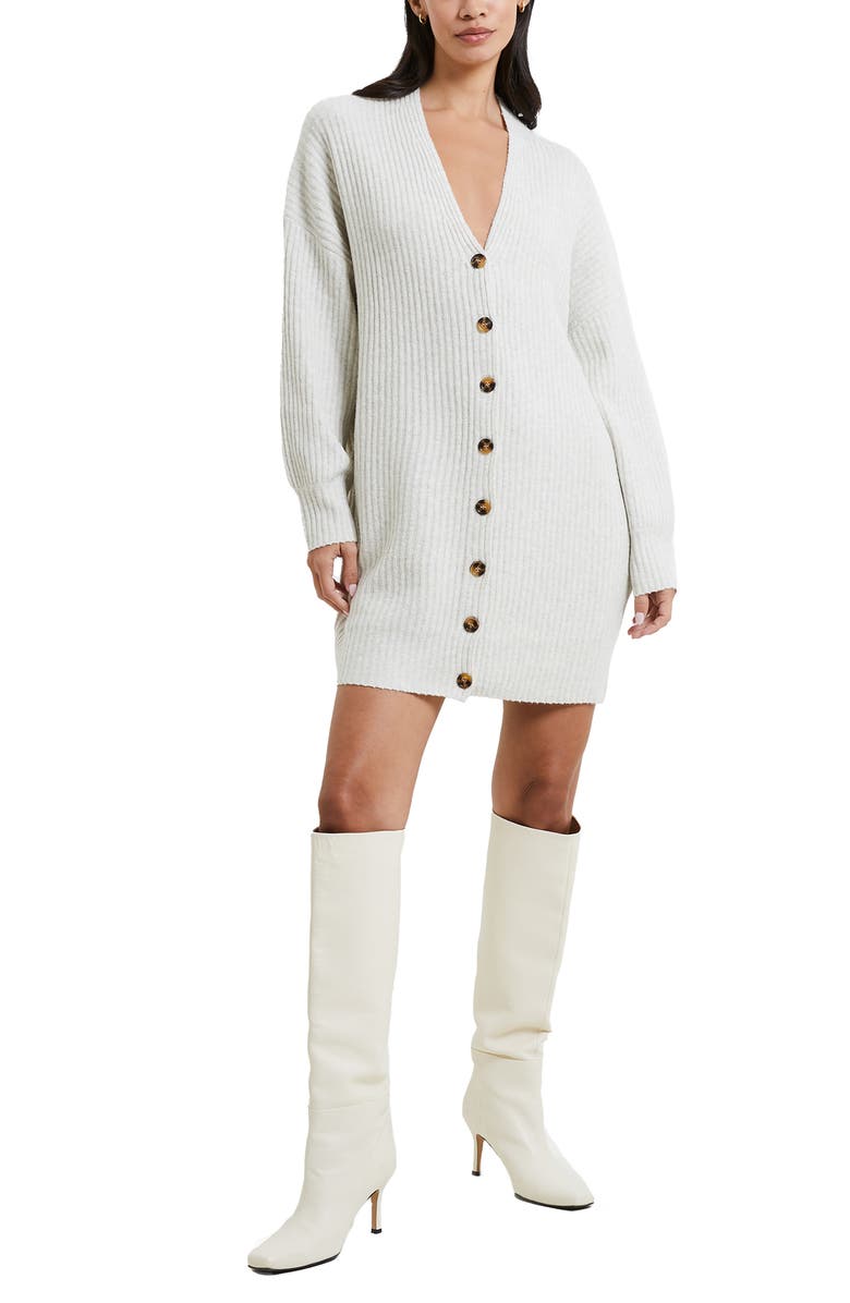 French Connection Babysoft Rib Button Front Long Sleeve Sweater Dress, Main, color, 24-Lgt Oatmeal Mel