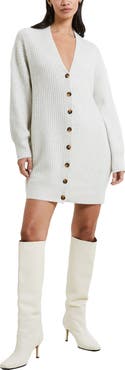 French Connection Babysoft Rib Button Front Long Sleeve Sweater Dress