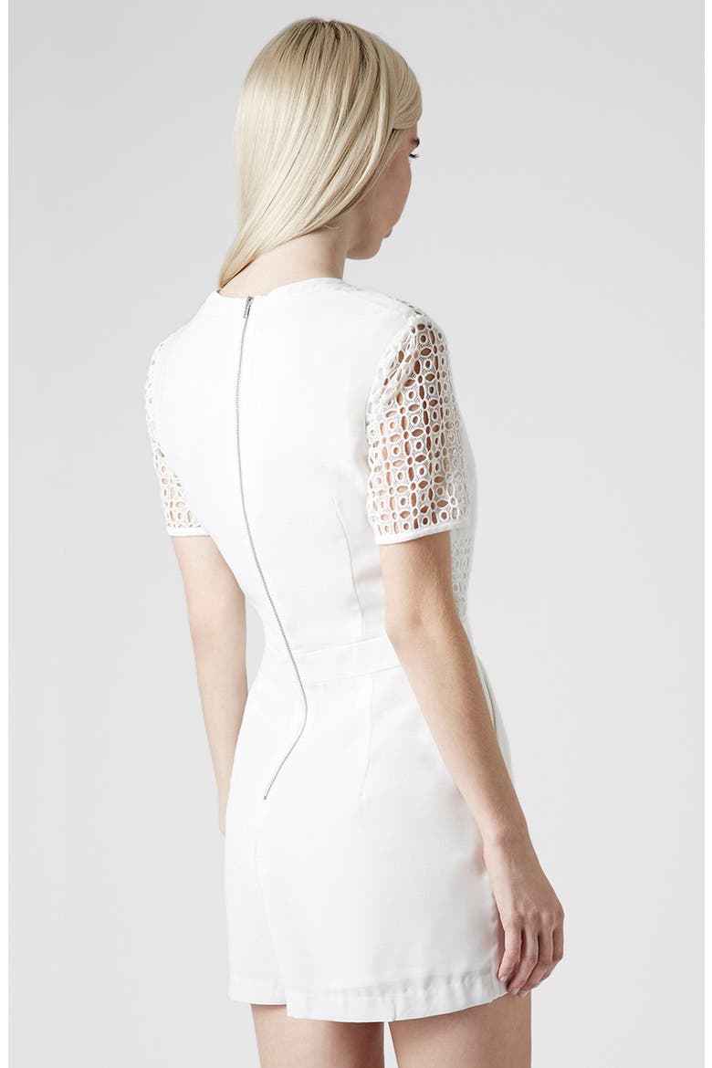 Eyelet Panel Short Sleeve Romper, Alternate, color, WHITE