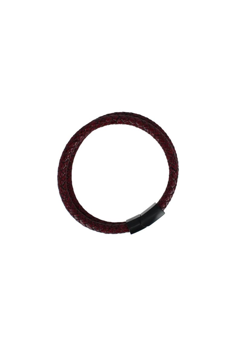 Loose Fit Caleb's Crimson Braided Leather Secure Clasp Bracelet, Alternate, color, Crimson Red