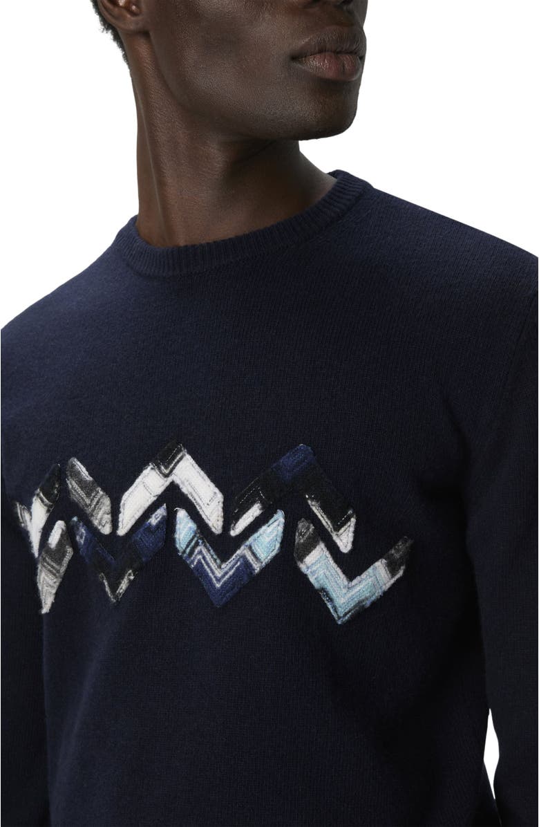 Missoni Crew Neck Sweater With Zigzag Detail, Alternate, color, Blue