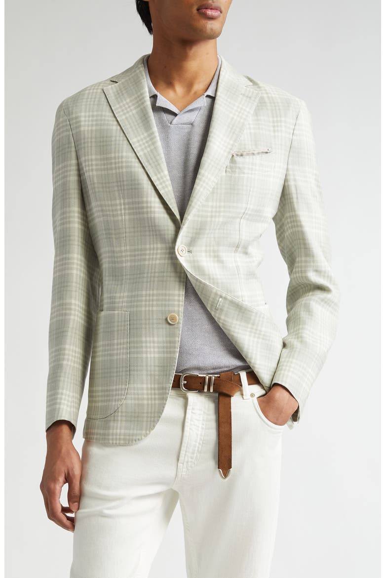 Unstructured Plaid Linen & Wool Blend Sport Coat, Main, color, MILITARY GREEN