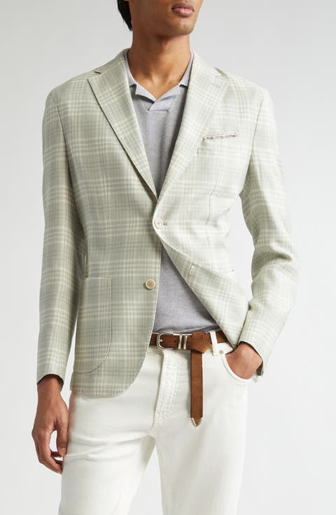 Unstructured Plaid Linen & Wool Blend Sport Coat