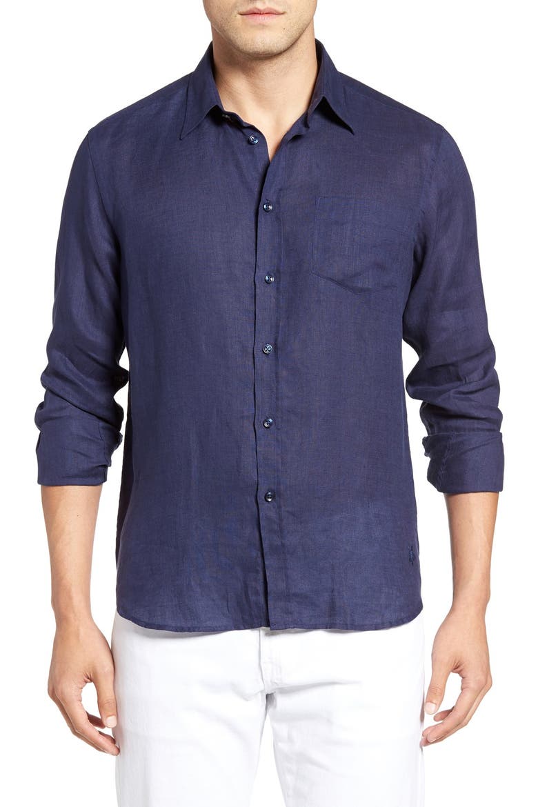 Men's Linen Solid Shirt, Main, color, NAVY