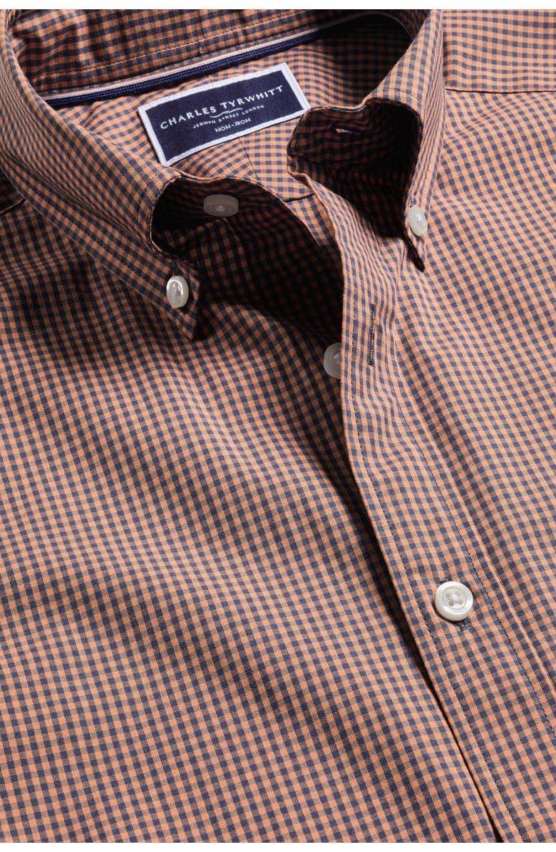 Charles Tyrwhitt Slim Fit Light Button-Down Collar Non-Iron Stretch Poplin Mini Gingham Short Sleeve Shirt, Alternate, color, Light Coral Pink