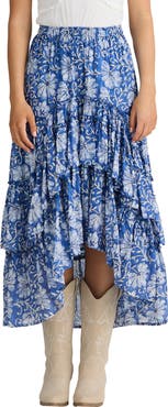 Talisman the Label Sassy Floral High Low Tiered Midi Skirt