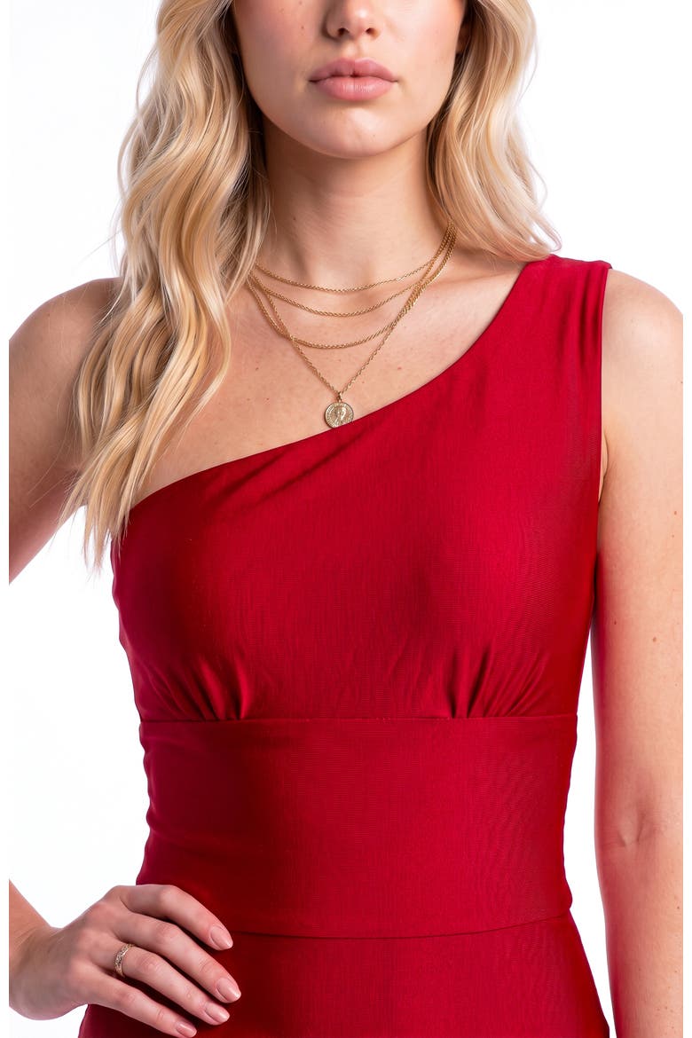 One-Shoulder Tie-Back Mermaid Evening Gown, Alternate, color, Red