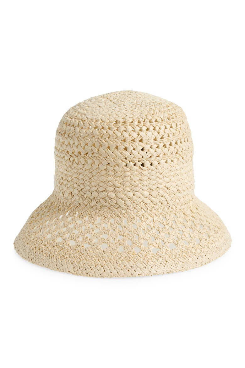 Open Weave Straw Bucket Hat, Main, color, NATURAL