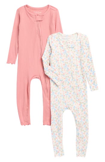Poppy & Clay Assorted 2-pack Harmony Zip-up One-piece Pajamas In Pink