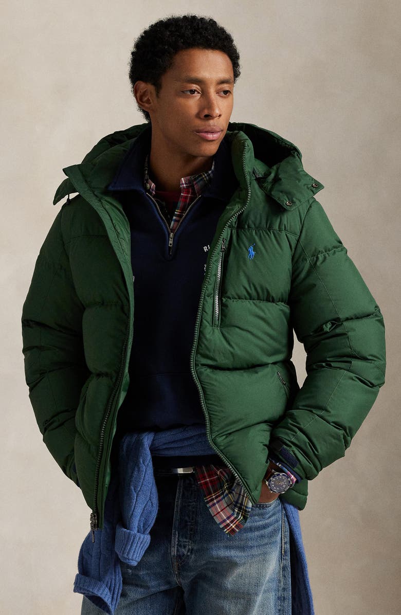 Polo Ralph Lauren The Gorham Down Jacket with Removable Hood, Alternate, color, Bottle Green