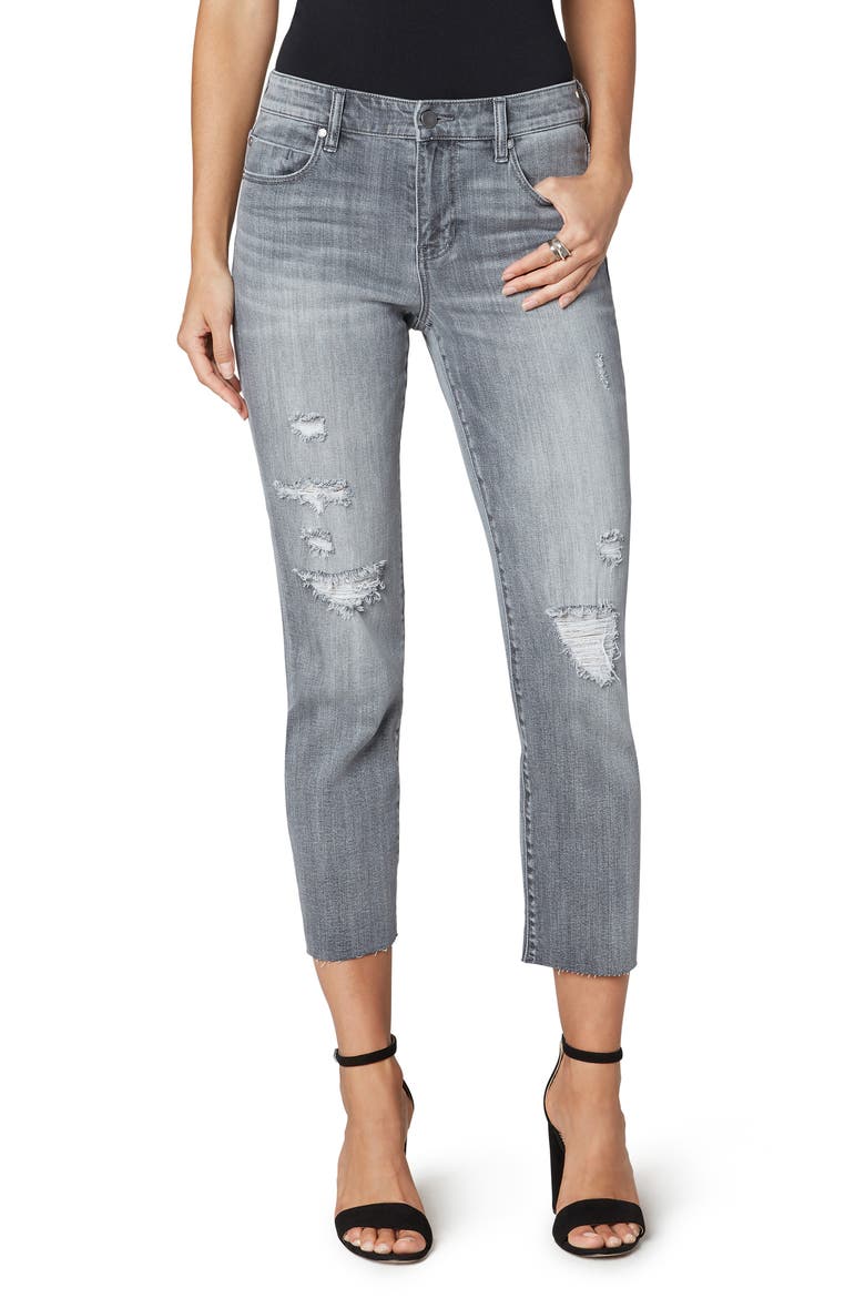 Distressed Raw Hem Crop Straight Leg Jeans, Main, color, FALLS LAKE