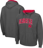 COLOSSEUM Men's Colosseum Charcoal Nebraska Huskers Arch & Logo 3.0 Full-Zip Hoodie