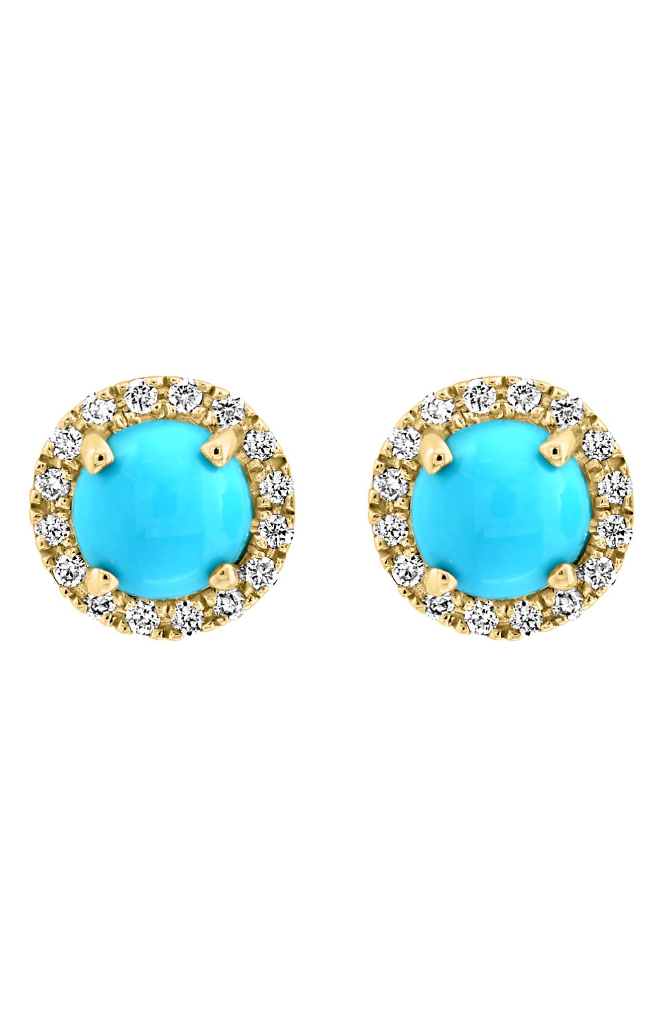 EFFY 14K Yellow Gold Turquoise & Diamond Halo Stud Earrings - 0.12ct.