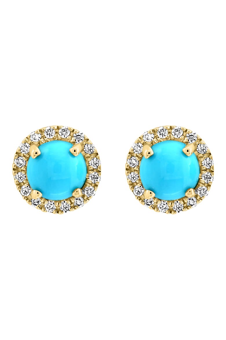 14K Yellow Gold Turquoise & Diamond Halo Stud Earrings - 0.12ct., Main, color, BLUE