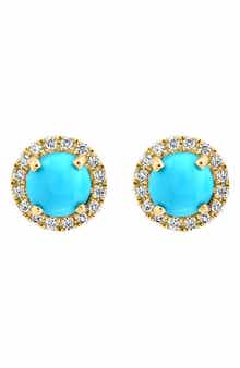 EFFY 14K Yellow Gold Turquoise & Diamond Halo Stud Earrings - 0.12ct.