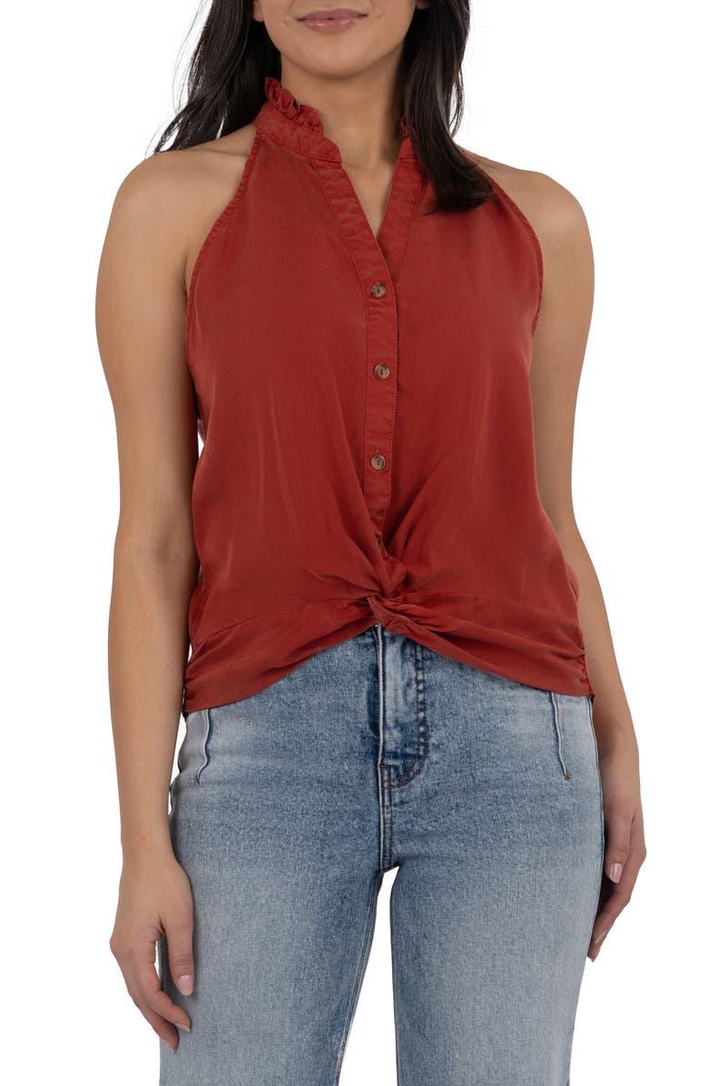 KUT from the Kloth Hester Twist Sleeveless Button-Up Top, Main, color, Terracotta
