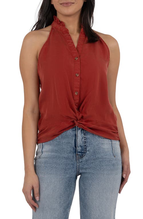 Kut From The Kloth Hester Twist Sleeveless Button-up Top In Brown