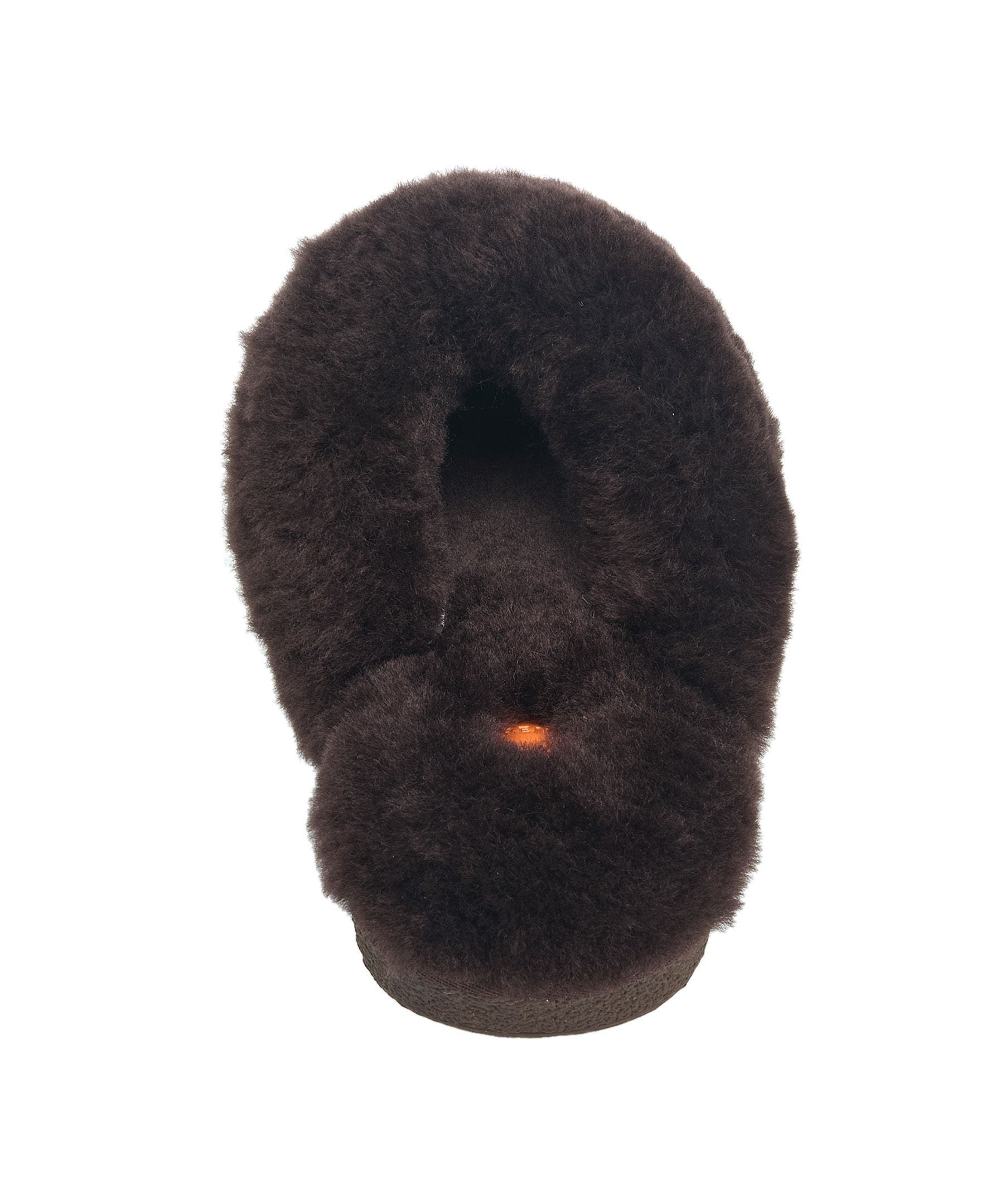 Gens Fur Band Open Slipper, Alternate, color, Chocolate