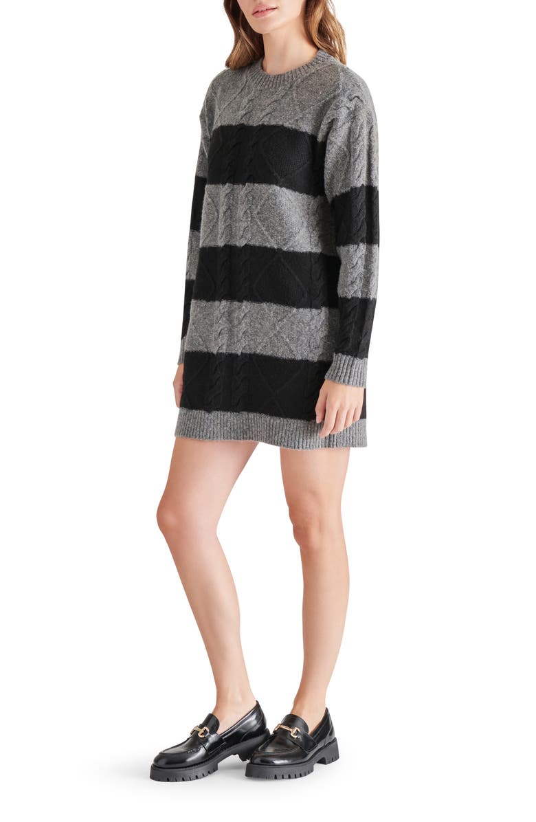 Steve Madden Rugby Stripe Long Sleeve Sweater Dress, Alternate, color, Zinc Heather