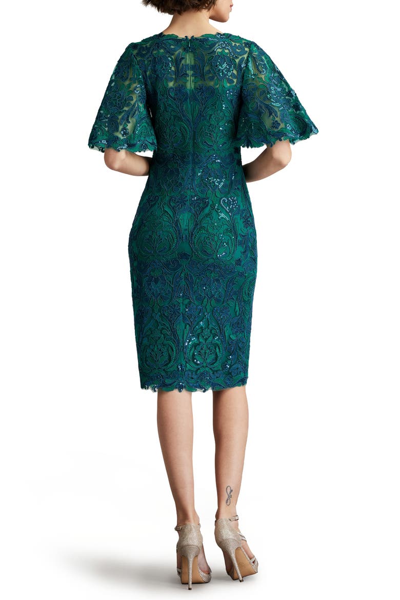 Sequin Lace Bell Sleeve Cocktail Dress, Alternate, color, TEA LEAF