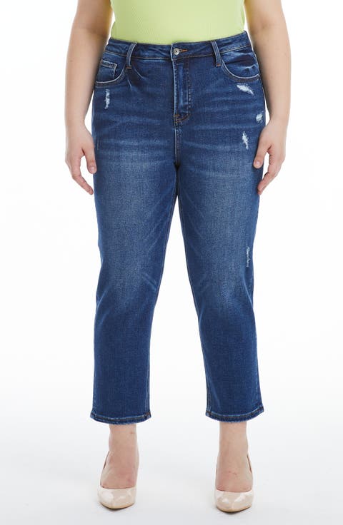 High Waist Ankle Tapered Mom Jeans (Plus)