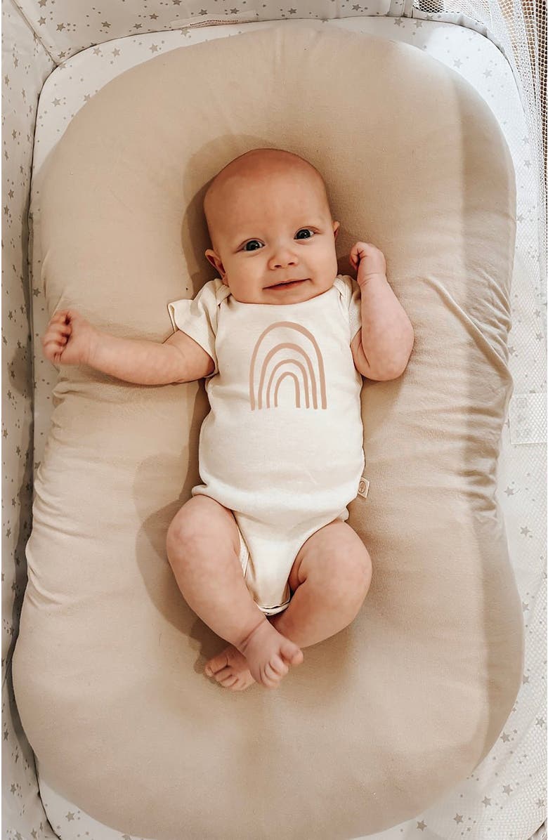 Tenth & Pine Rainbow - Organic Short Sleeve Baby Bodysuit, Alternate, color, Natural Clay Lettering