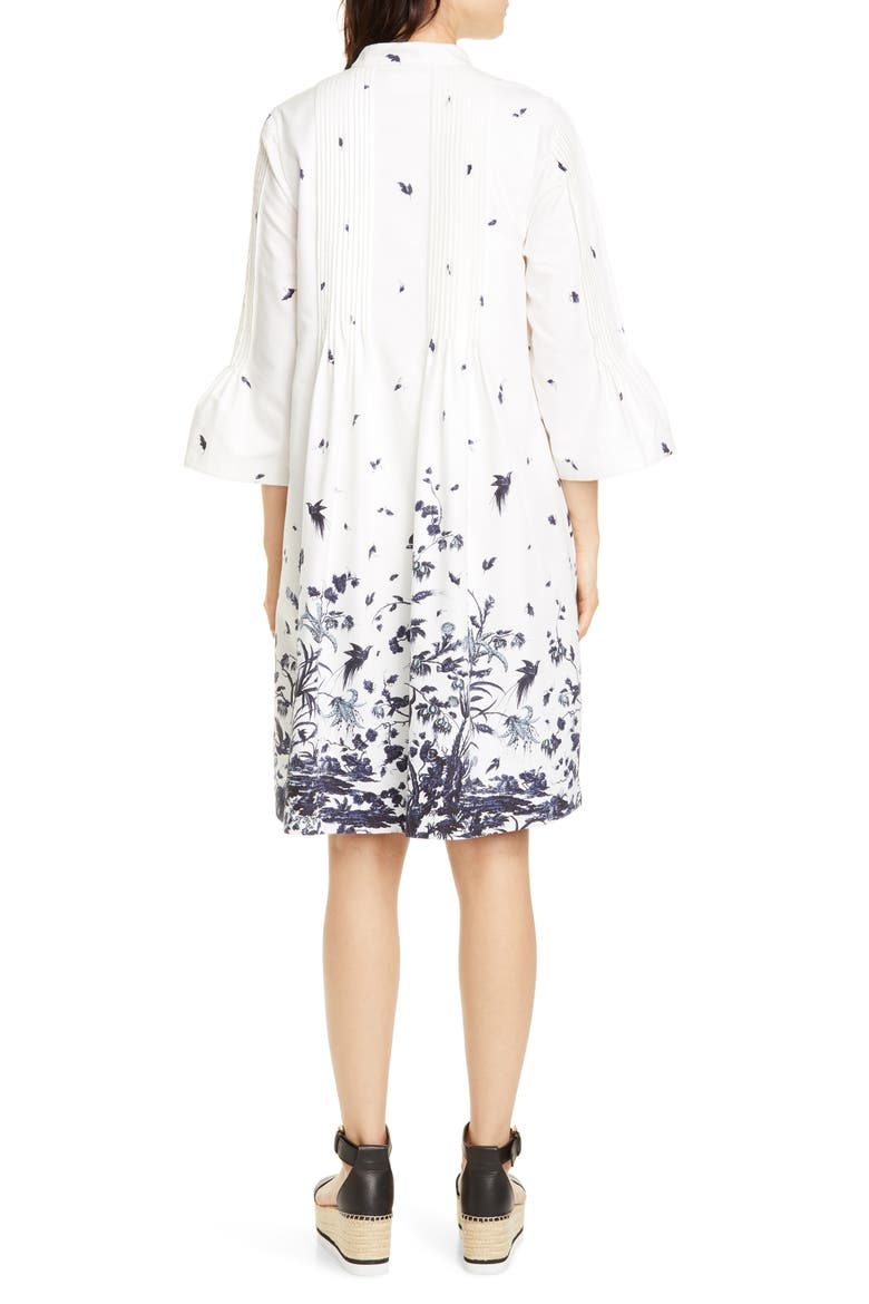Floral Pintuck Cotton Poplin Shift Dress, Alternate, color, WHITE/ BLUE