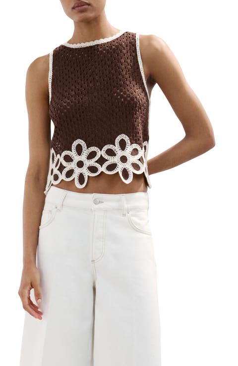 Floral Scalloped Hem Crochet Tank