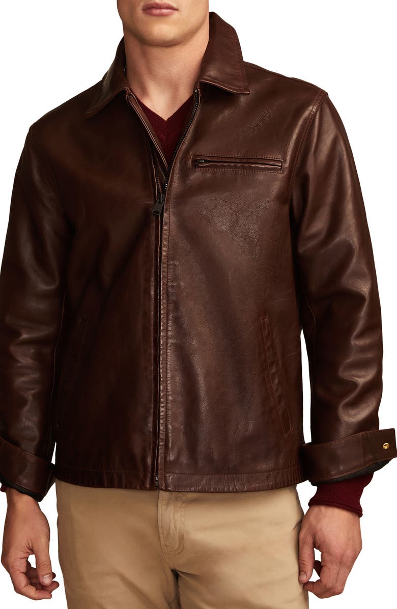 Lucky Brand Leather Touring Jacket, Main, color, Brown