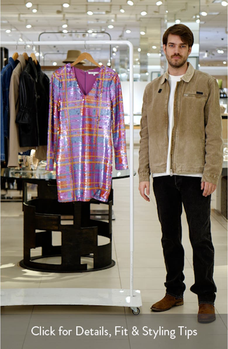 Check Pattern Sequin Long Sleeve Dress, sales video thumbnail