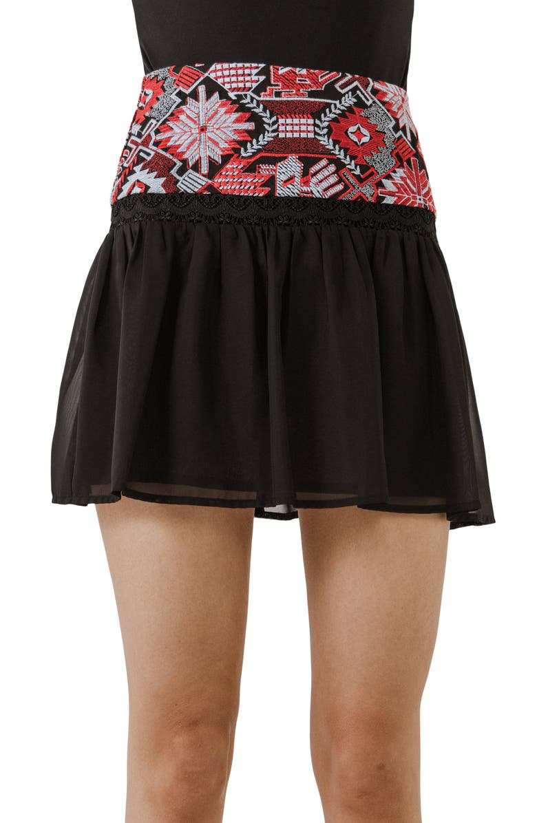 Endless Rose Dorian Embroidered Miniskirt, Alternate, color, Black