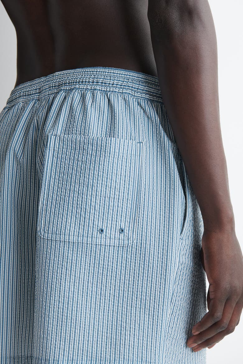 Striped Seersucker Drawstring Swim Trunks, Alternate, color, BLUE / STRIPED