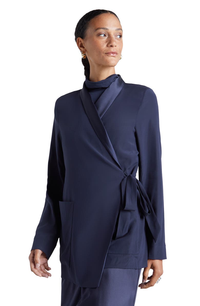 Splendid x Kate Young Stretch Silk Wrap Blazer, Alternate, color, 