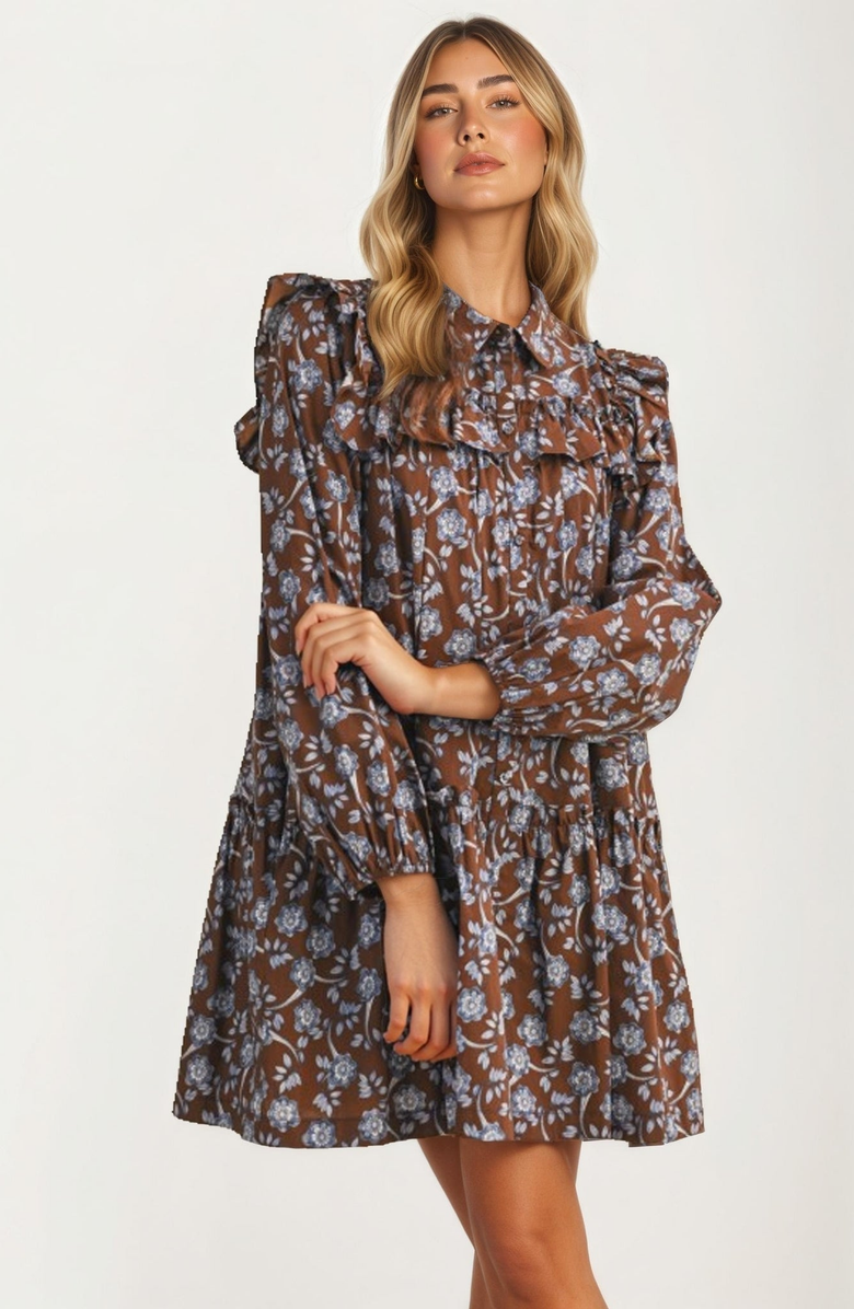 Knit and Lounge Floral Ruffle Tiered Mini Dress, Alternate, color,