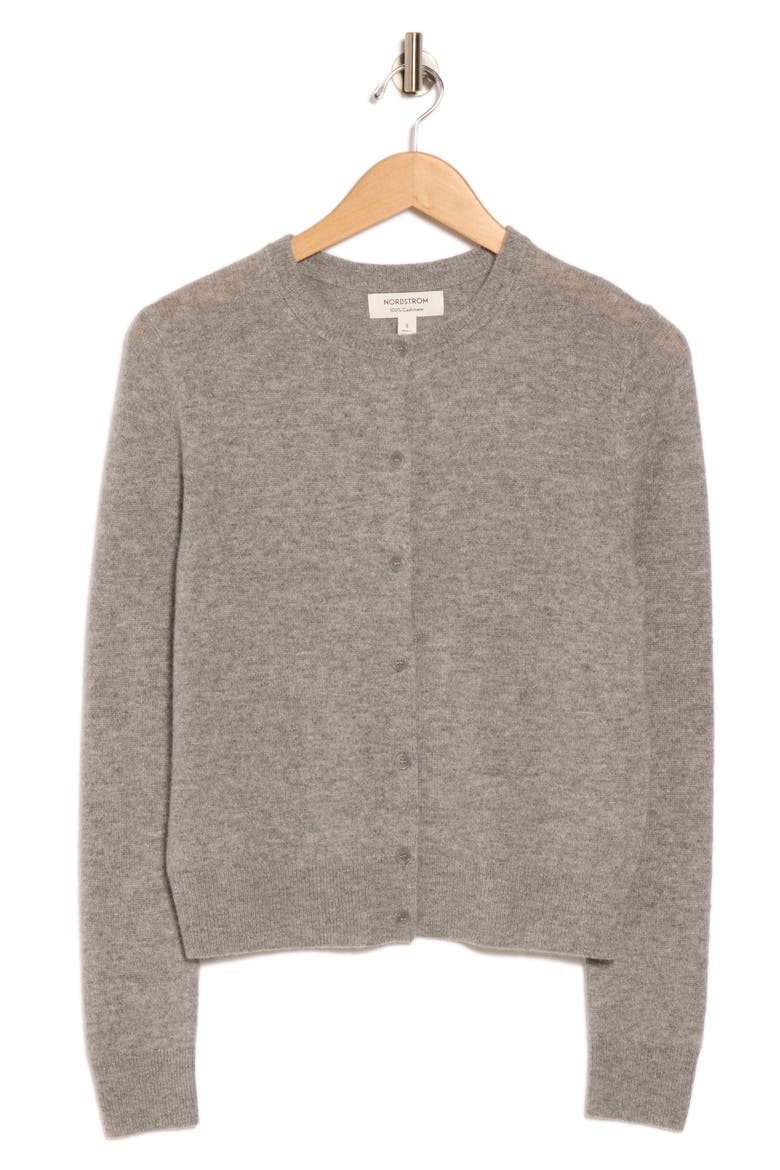 Crewneck Cashmere Cardigan, Alternate, color, GREY HEATHER