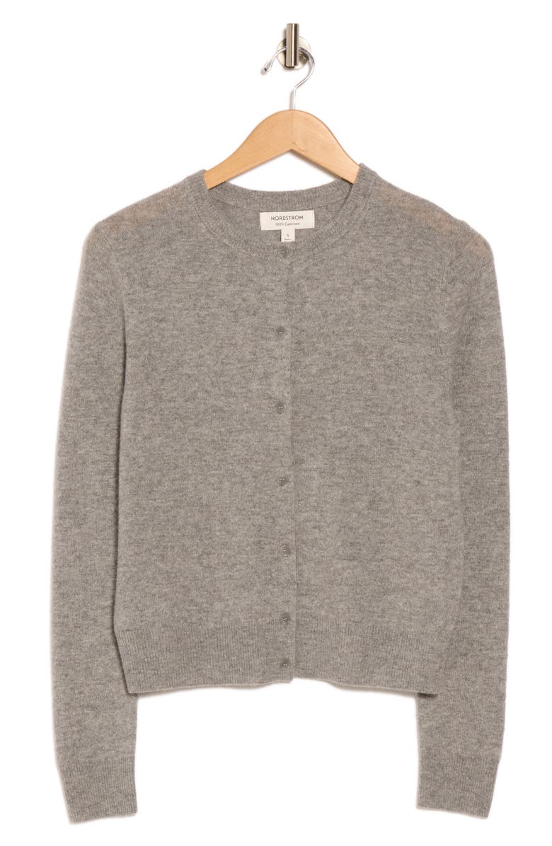 Nordstrom Crewneck Cashmere Cardigan, Alternate, color, Grey Heather