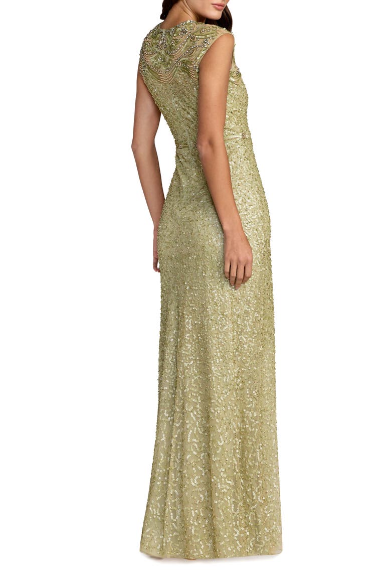 Embellished High Neck Cap Sleeve Gown, Alternate, color, Fern