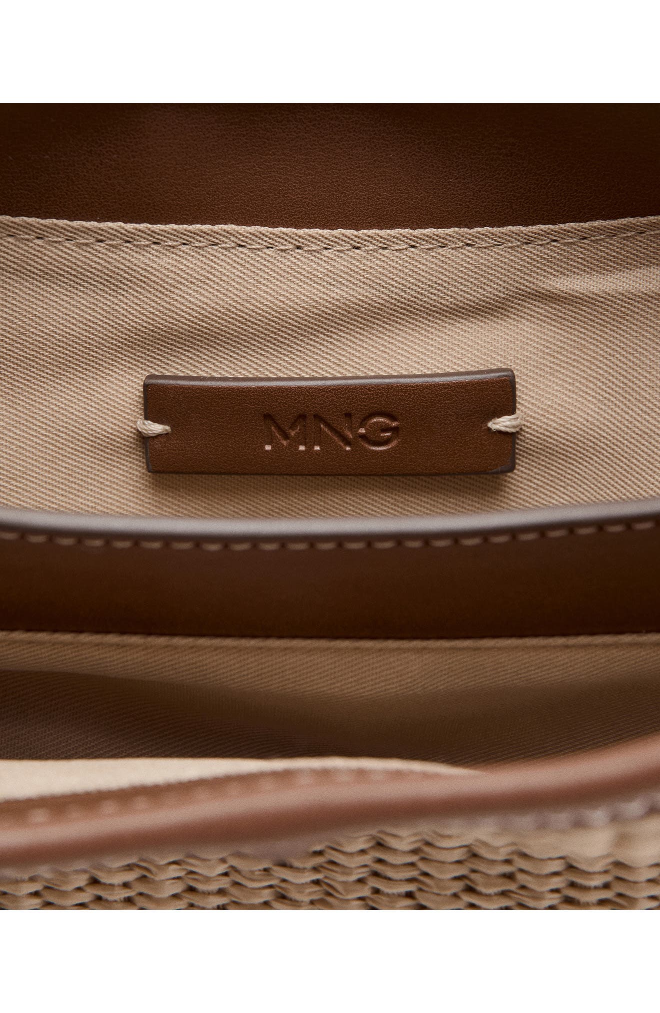 MANGO Contrasting Canvas & Faux Leather Bucket Bag, Alternate, color, Leather