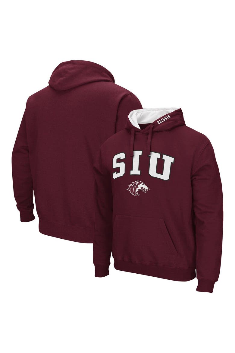 Men's Colosseum Maroon Southern Illinois Salukis Arch and Logo Pullover Hoodie, Main, color, Maroon